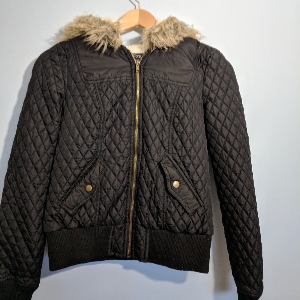 Black winter puffer style coat size 6